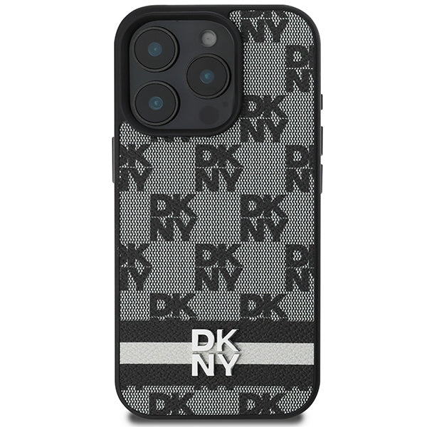 DKNY Checkered Pattern &amp; Printed Stripes case for iPhone 16 Pro Max - black