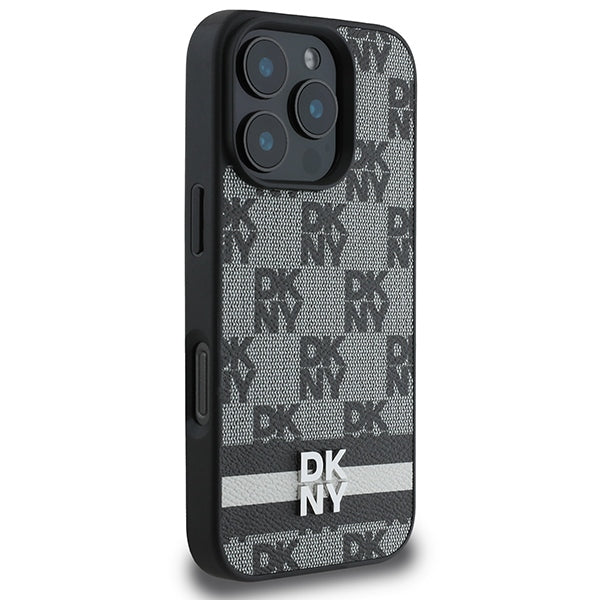 DKNY Checkered Pattern &amp; Printed Stripes case for iPhone 16 Pro Max - black