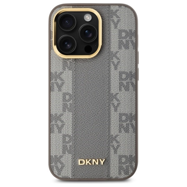 DKNY Leather Checkered Mono Pattern MagSafe iPhone 14 Pro Case - Beige