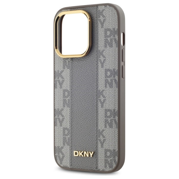 DKNY Leather Checkered Mono Pattern MagSafe iPhone 14 Pro Case - Beige