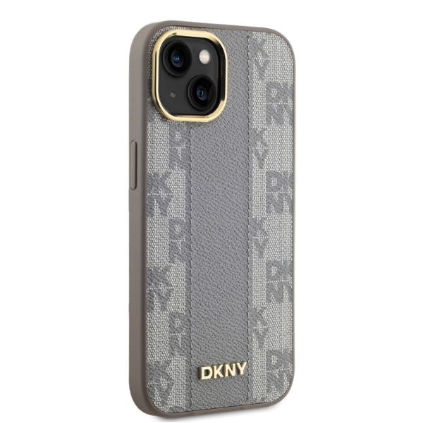 DKNY Leather Checkered Mono Pattern MagSafe iPhone 14 Case - Beige