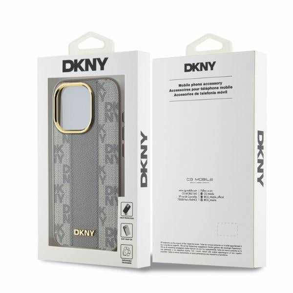 DKNY Leather Checkered Mono Pattern MagSafe iPhone 15 Pro Max Case - Beige