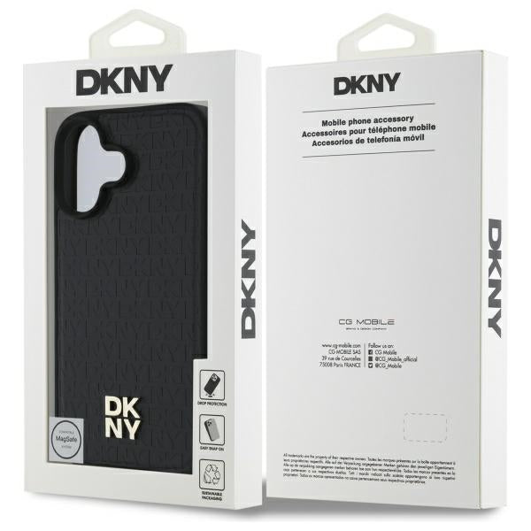 DKNY Repeat Pattern Stack Logo MagSafe iPhone 16 Case - Black