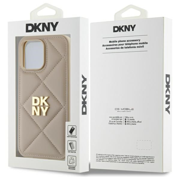 DKNY Quilted Stack Logo iPhone 14 Pro Max Case - Beige