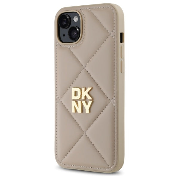 DKNY Quilted Stack Logo iPhone 15 Plus Case - Beige