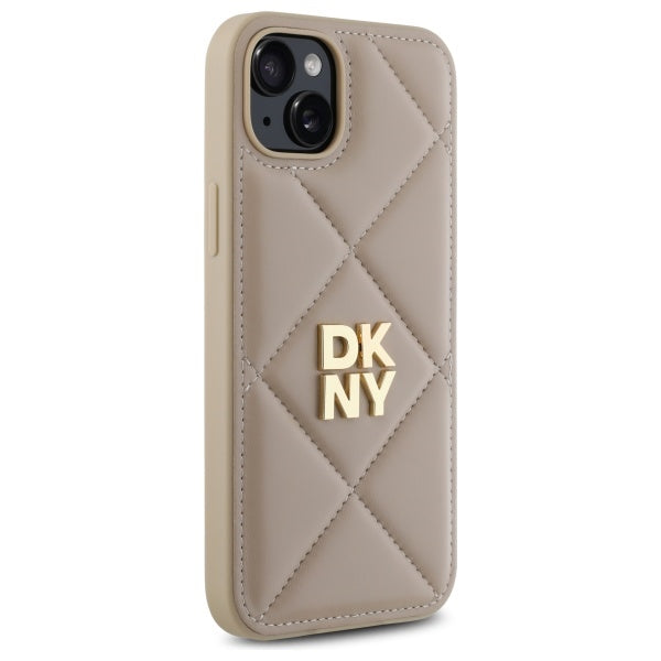DKNY Quilted Stack Logo iPhone 15 Plus Case - Beige
