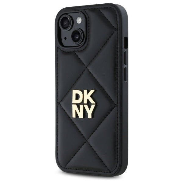 DKNY Quilted Stack Logo iPhone 15 Case - Black