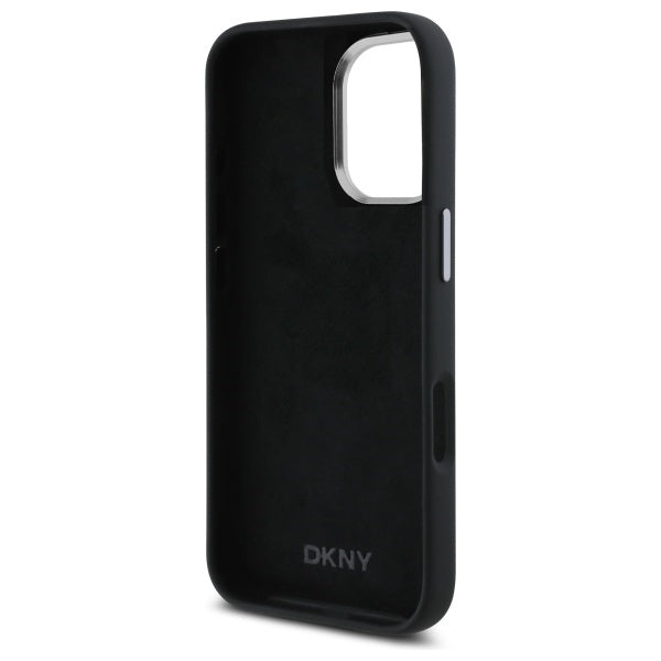 DKNY Liquid Silicone Metal Logo iPhone 16 Case - Black