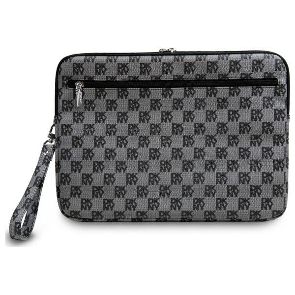 DKNY Sleeve Checkered Pattern Printed Stripes 16" Laptop Case - Black