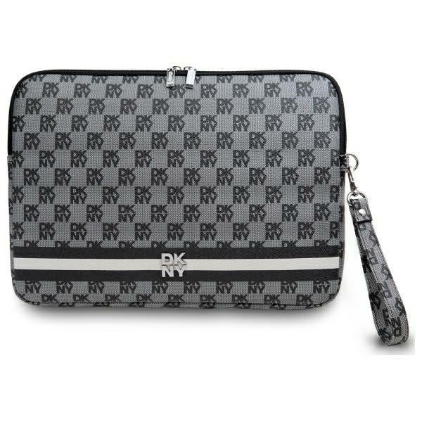 DKNY Sleeve Checkered Pattern Printed Stripes 16" Laptop Case - Black