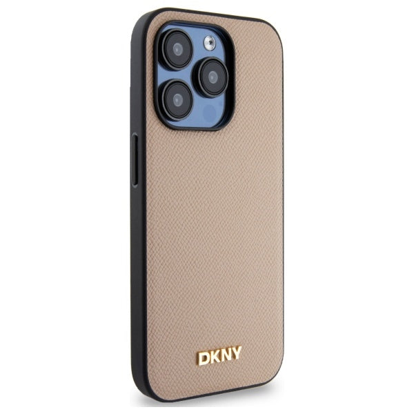 DKNY Grained Metal Logo MagSafe iPhone 15 Pro Case - Beige