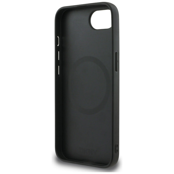 DKNY Leather Checkered Mono Pattern MagSafe iPhone 16e Case - Black