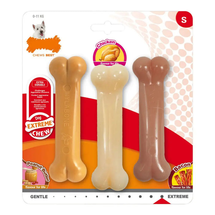 Dog chewing toy Nylabone Extreme Chew Value Pack Bacon Peanut butter Size S Chicken Nylon (3 pcs) - Домашни