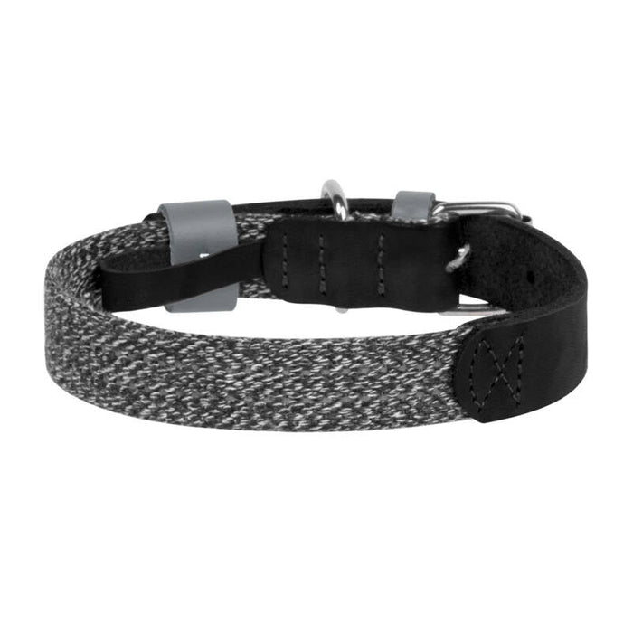 Dog collar made of natural leather and recycled material with QR code Waudog size S width 15 mm black - Walking