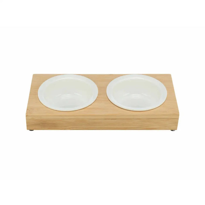 Dog Feeder Trixie White Natural Ceramic Bamboo Ø 12 cm 2 x 250 ml 30 × 5 × 14 cm - Домашни Животни<<<Дом