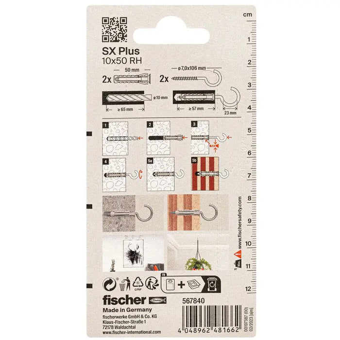 DOWEL WITH HOOK 10X50 2 PCS FISCHER SX PLUS - Комплекти дюбели и винтове<<<Дюбели<<<Инструменти и железария<<<Praktiker