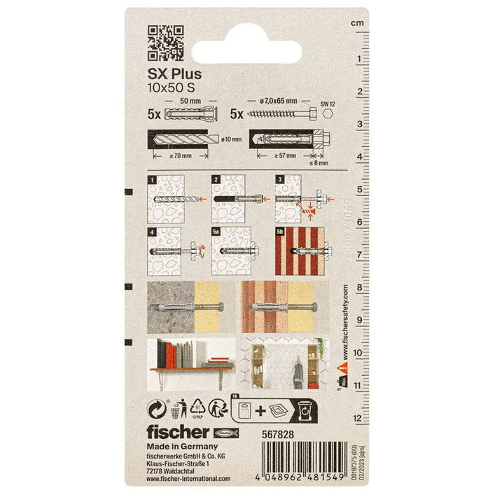 DOWEL WITH SCREW 10X50 5 PCS FISCHER SX PLUS - Комплекти дюбели и винтове<<<Дюбели<<<Инструменти и железария<<<Praktiker