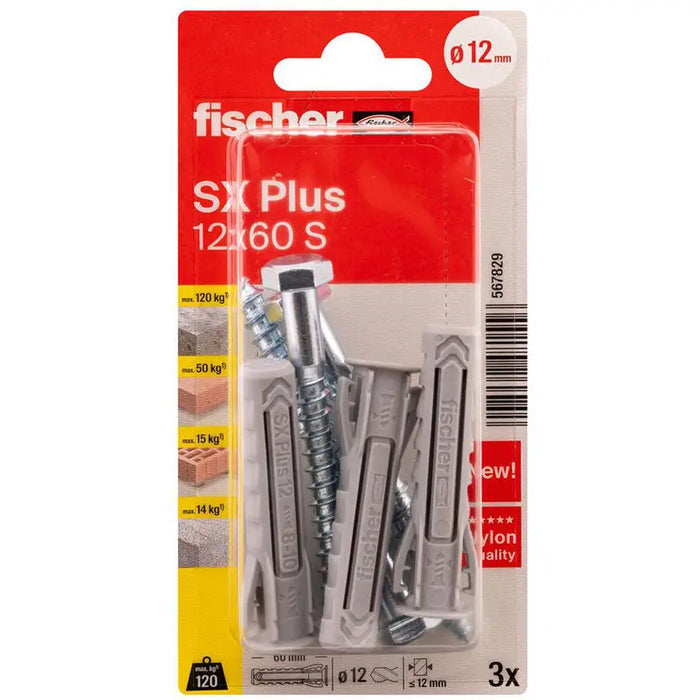 DOWEL WITH SCREW 12X60 3 PCS FISCHER SX PLUS - Комплекти дюбели и винтове<<<Дюбели<<<Инструменти и железария<<<Praktiker