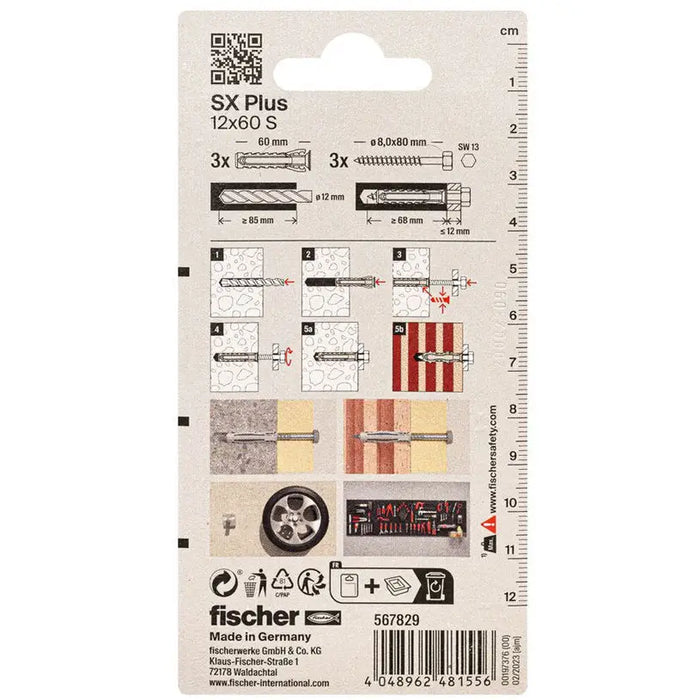 DOWEL WITH SCREW 12X60 3 PCS FISCHER SX PLUS - Комплекти дюбели и винтове<<<Дюбели<<<Инструменти и железария<<<Praktiker