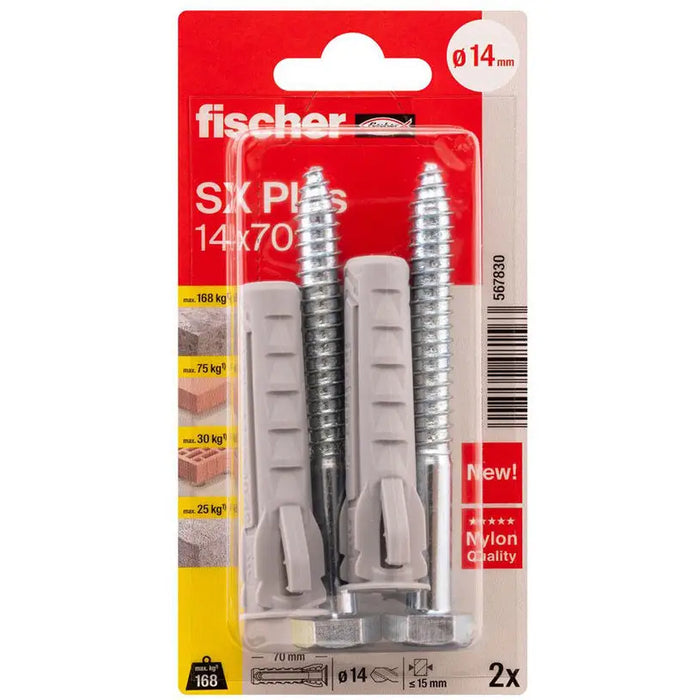 DOWEL WITH SCREW 14X70 2 PCS FISCHER SX PLUS - Комплекти дюбели и винтове<<<Дюбели<<<Инструменти и железария<<<Praktiker