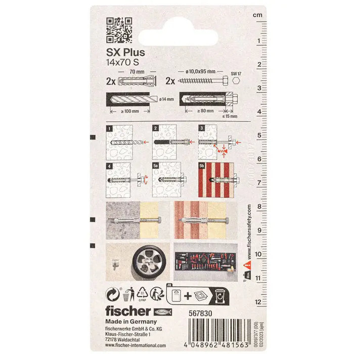 DOWEL WITH SCREW 14X70 2 PCS FISCHER SX PLUS - Комплекти дюбели и винтове<<<Дюбели<<<Инструменти и железария<<<Praktiker