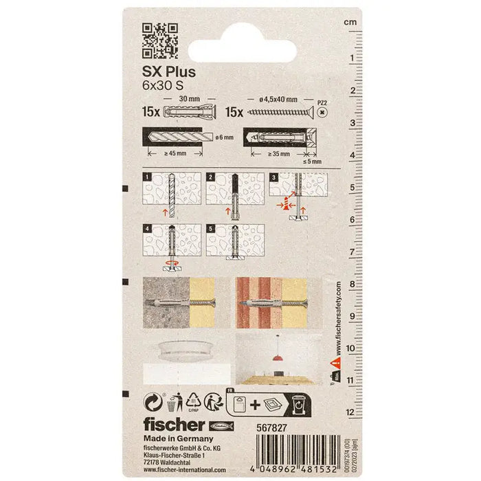 DOWEL WITH SCREW 6X30 FISCHER SX PLUS - Комплекти дюбели и винтове<<<Дюбели<<<Инструменти и железария<<<Praktiker