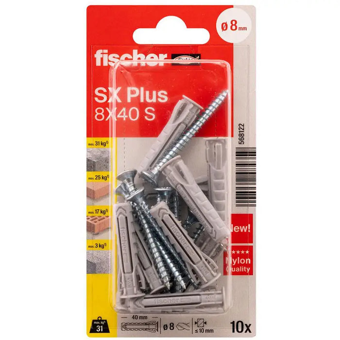DOWEL WITH SCREW 8X40 FISCHER SX PLUS - Комплекти дюбели и винтове<<<Дюбели<<<Инструменти и железария<<<Praktiker