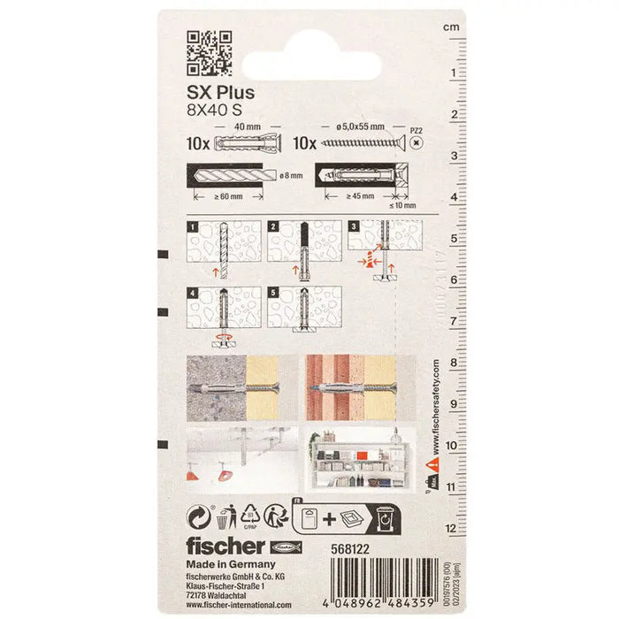 DOWEL WITH SCREW 8X40 FISCHER SX PLUS - Комплекти дюбели и винтове<<<Дюбели<<<Инструменти и железария<<<Praktiker