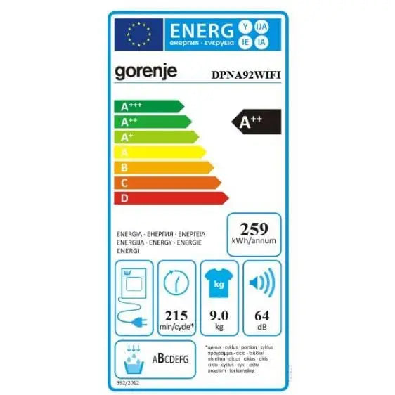 Dryer GORENJE DPNA92WIFI 9 kg D Heat pump - Сушилни с термопомпа<<<Сушилни<<<Едра бяла