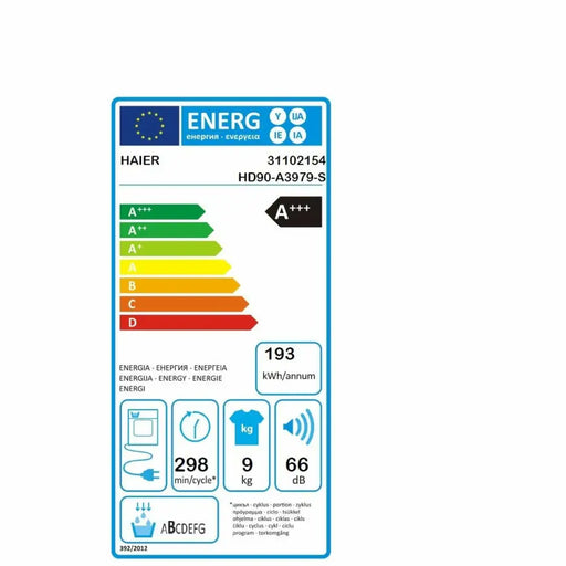 Dryer Haier HD90A3979S 9 kg White - Сушилни ютии и простори<<<Почистване Прахосмукачки И Гладене<<<Дом Градина<<<BigBuy