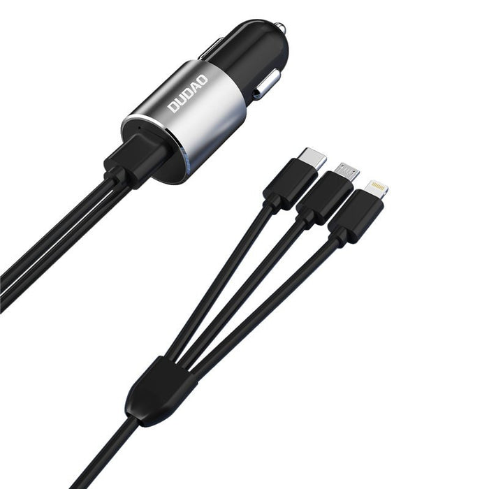 Dudao 3in1 USB car charger 3,4 A built-in cable Lightning / USB Type C / micro USB black (R5ProN black) - Cell phone