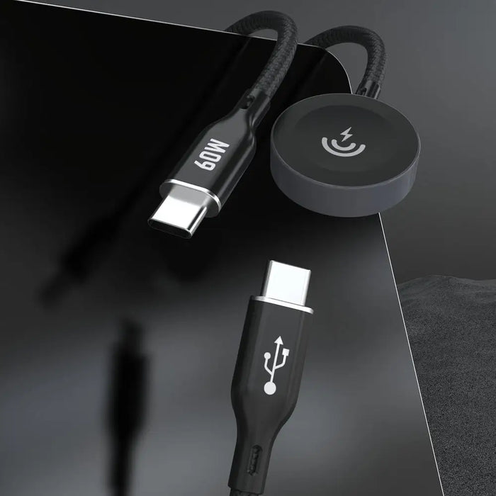 Dudao A12MaxC PD60W 2-in-1 Charger for Apple Watch / USB-C - Black - Ładowarki indukcyjne<<<HurtelXML