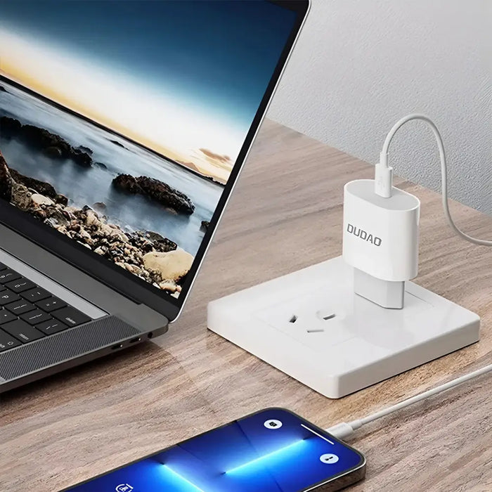 Dudao A14EUC PD 20W USB-C Wall Charger with Cable - White - Cell phone USB charger<<<HurtelXML