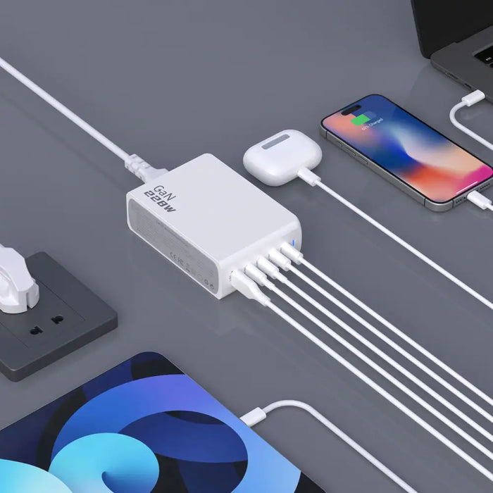 Dudao A228EU GaN charger 1x USB-A 4x USB-C PD 228W - white - Cell phone USB charger<<<HurtelXML