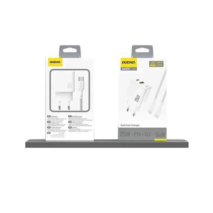 Dudao A26T GaN 25W USB-A USB-C Charger - White - Cell phone USB charger<<<HurtelXML