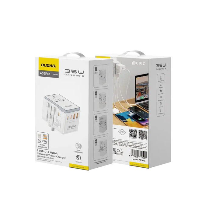 Dudao A35Pro 35W EU / UK / AUS / US / JP travel adapter 3x USB-C 2x USB-A - white - Cell phone USB charger<<<HurtelXML