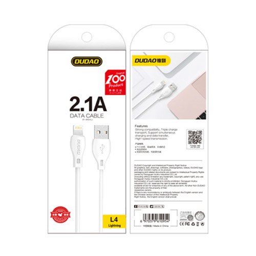 Dudao cable USB / Lightning 2.1A cable 2m white (L4L 2m white) - Cell phone cables<<<HurtelXML