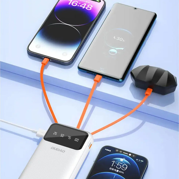Dudao capacious powerbank with 3 built-in cables 20000mAh USB Type C + micro USB + Lightning white (Dudao K6Pro +)