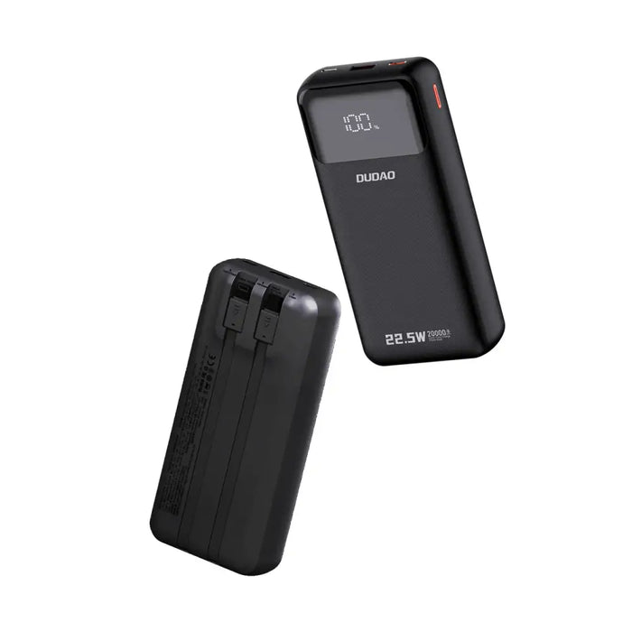 Dudao K15Pro Power Bank 20000mAh 22.5W PD USB-C / USB-A / Built-in Lightning and USB-C Cables - Black