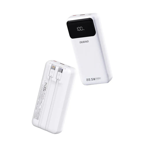 Dudao K15Pro Power Bank 20000mAh 22.5W PD USB-C / USB-A / Built-in Lightning and USB-C Cables - White