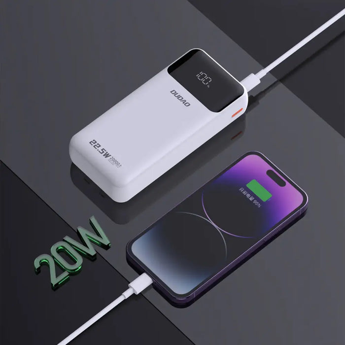 Dudao K15Pro Power Bank 20000mAh 22.5W PD USB-C / USB-A / Built-in Lightning and USB-C Cables - White