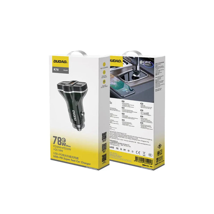 Dudao R78 78W Car Charger USB-C PD / 2xUSB-A QC - Black - Cell phone USB charger<<<HurtelXML