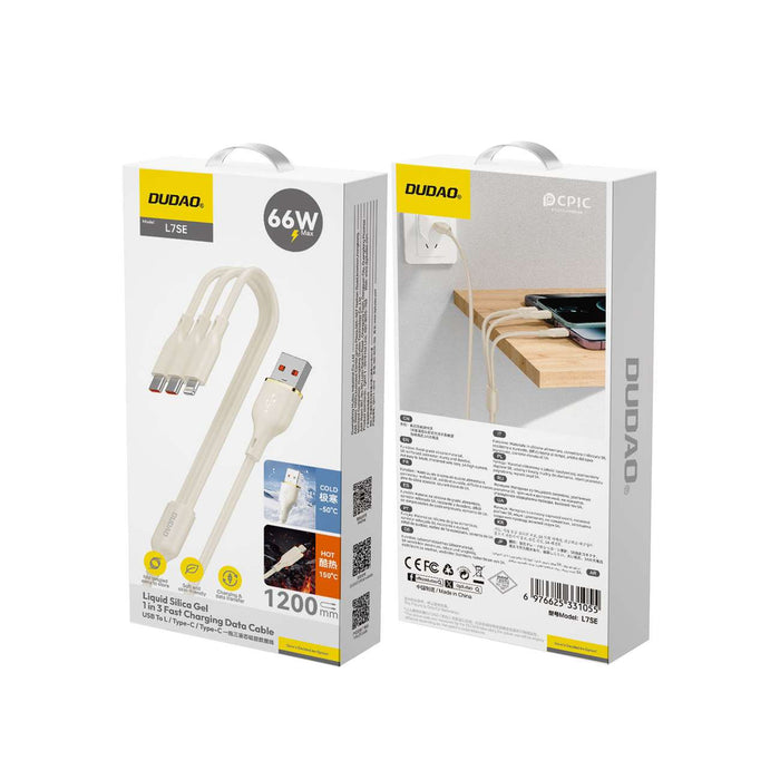 Dudao L7SE 3in1 USB-A - 2x USB-C / Lightning 66W Cable 1.2m - beige