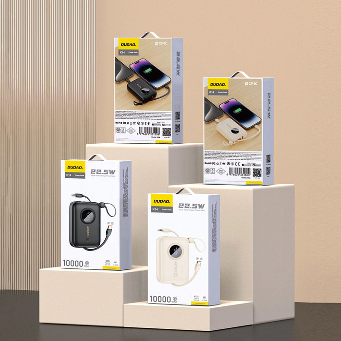 Dudao K14 10000mAh power bank with USB-C / Lightning cables - black