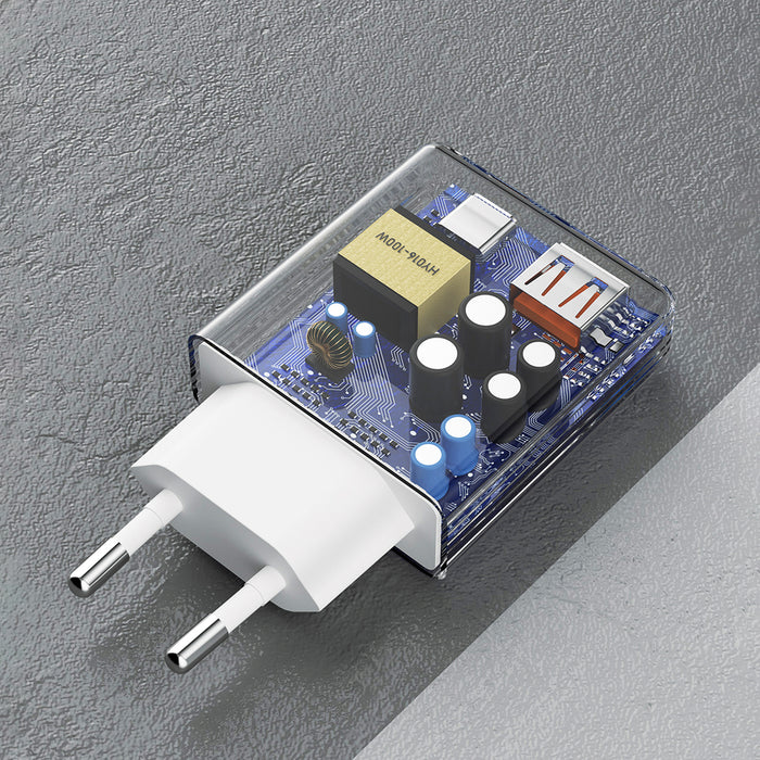 GaN Dudao A30EUT 30W USB-A / USB-C Wall Charger + USB-C - USB-C Cable - White