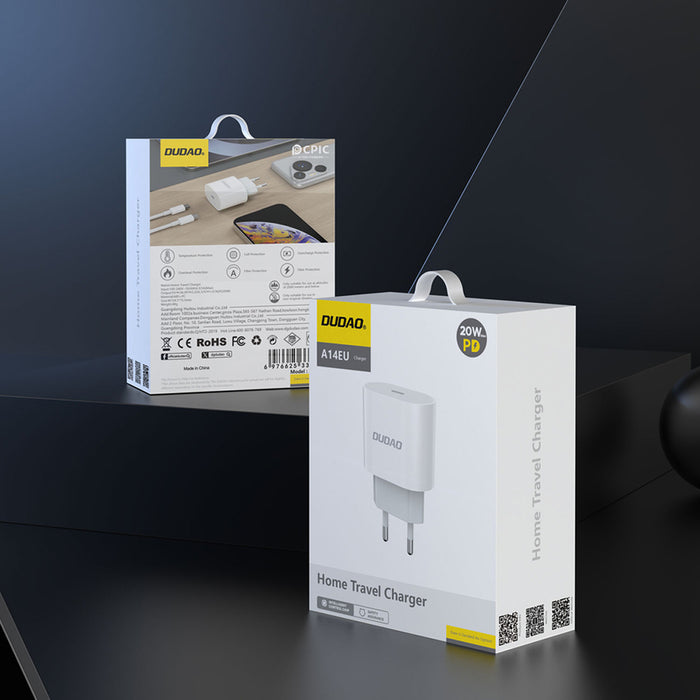 Dudao A14EUC PD 20W USB-C Wall Charger with Cable - White