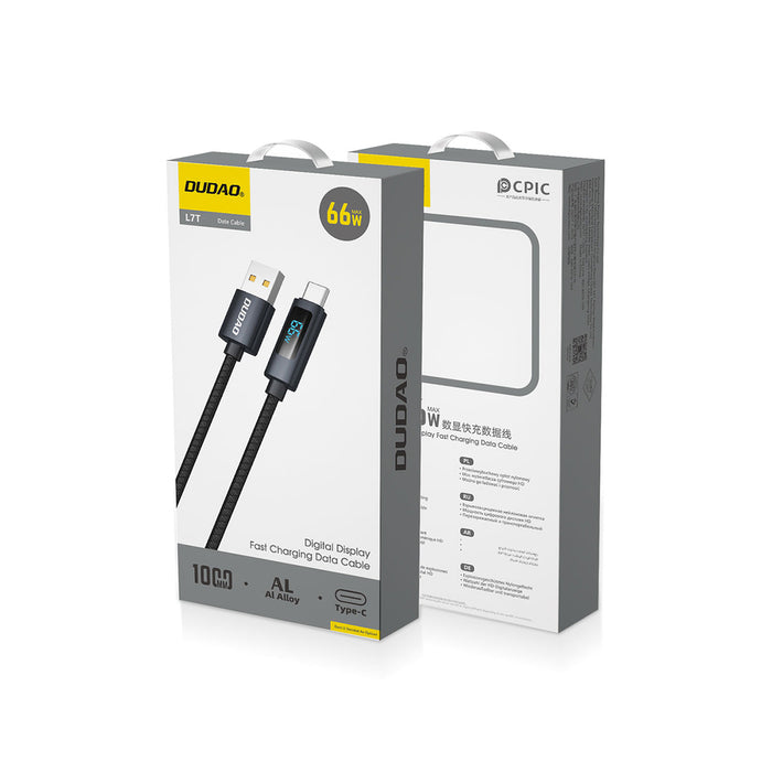 Dudao L7T USB-A - USB-C 66W Cable with LED Display 1m - Black
