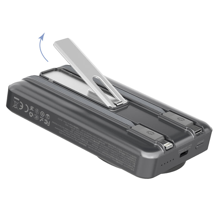 Dudao K29 10000mAh PD 20W MagSafe Power Bank with Metal Case, Stand and Built-in USB-C/ Lightning Cables - Gray