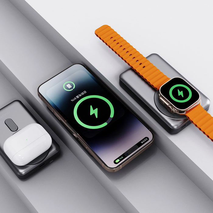 Dudao K29 10000mAh PD 20W MagSafe Power Bank with Metal Case, Stand and Built-in USB-C/ Lightning Cables - Gray