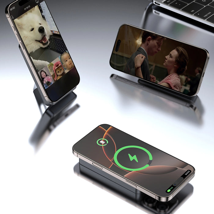 Dudao K29 10000mAh PD 20W MagSafe Powerbank with Metal Case, Stand and Built-in USB-C/ Lightning Cables - Silver